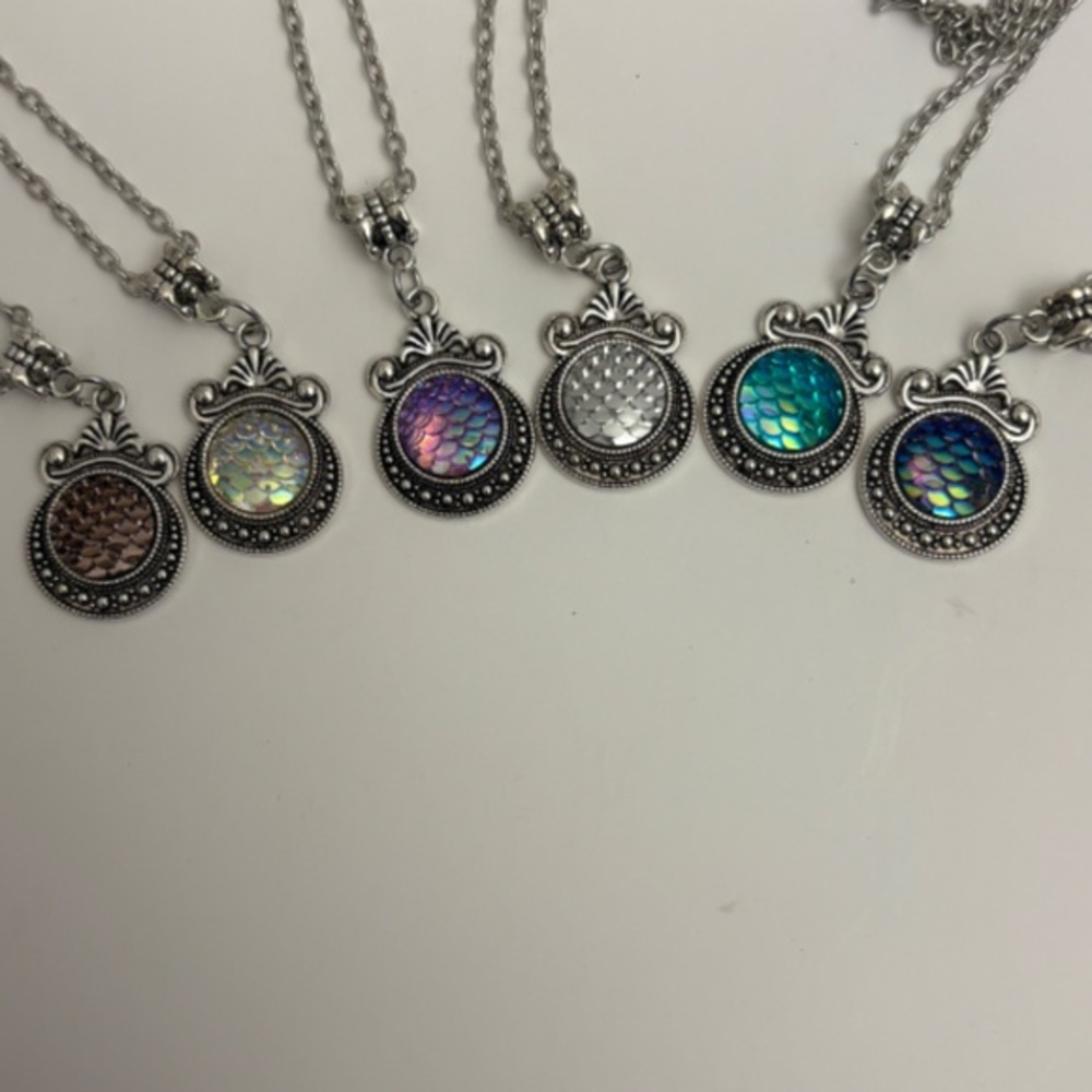 Silver Mermaid Scale Necklaces 6 colors on 19" silver chain
